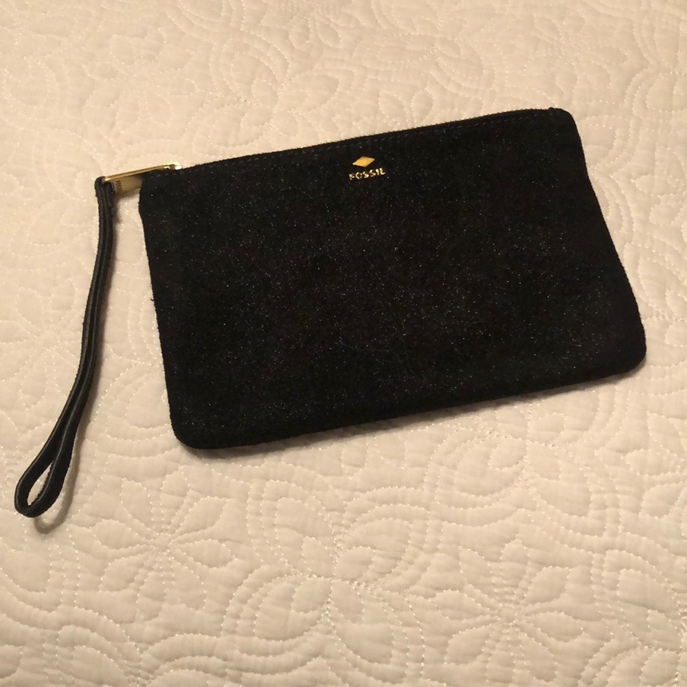 Fossil Black Suede Wristlet Wallet
